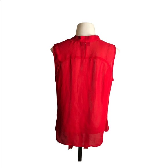 Worthington | Red Sheer Neck Tie detailing sleeveless button down blouse - Picture 5 of 9